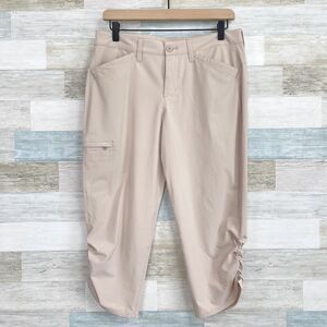 Eddie Bauer Ruched Hem Capri Hiking Pants Beige Mid Rise Stretch Casual Womens 6